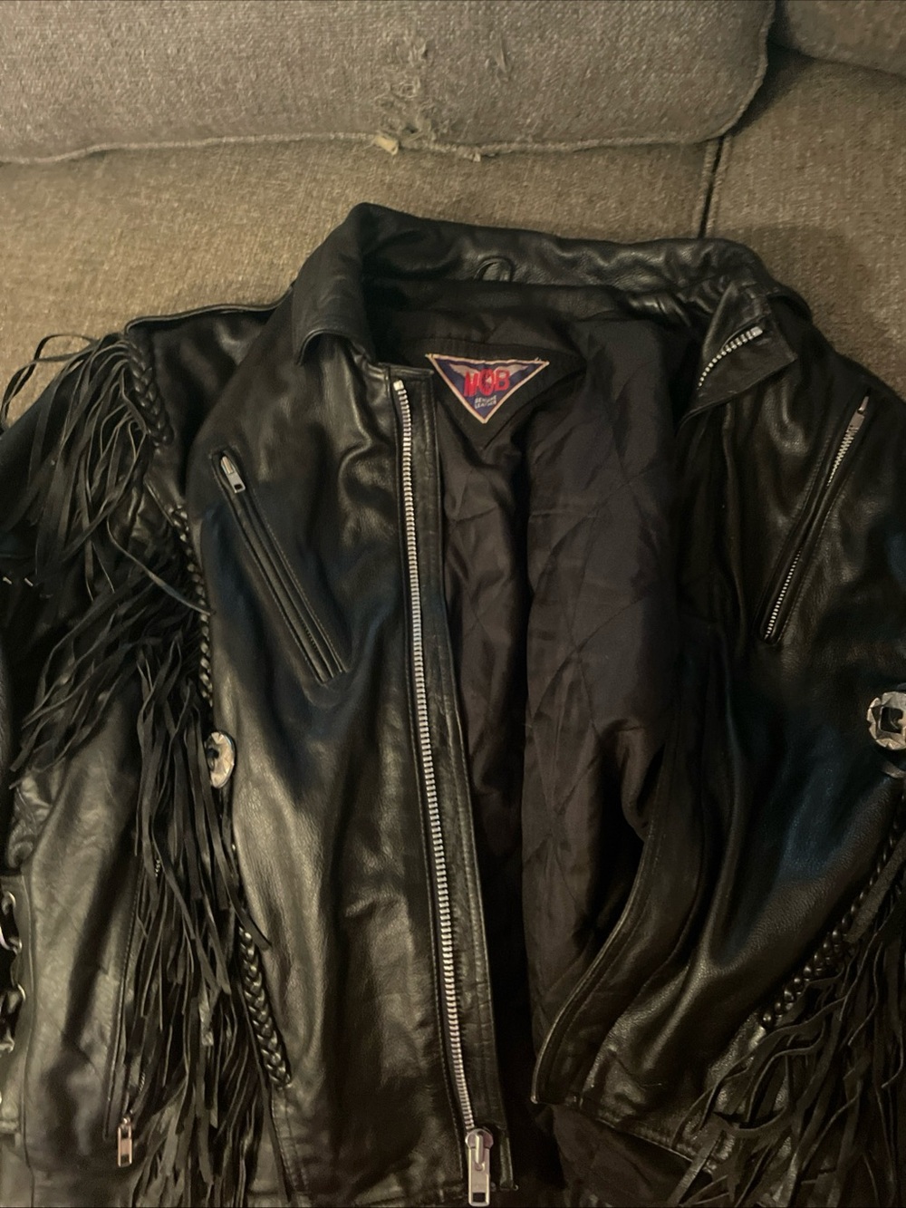 Gianni Bini Black Leather Fringe Biker Jacket